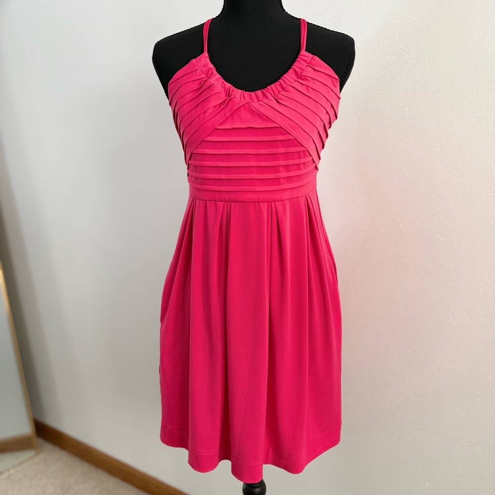 BCBGeneration Hot Pink Pleated Halter Dress Small Strappy Back